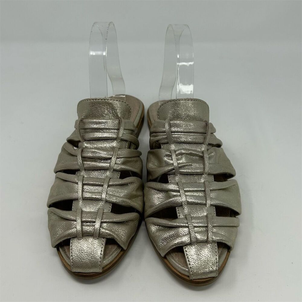 Seychelles Gold Metallic Leather Strappy Slip On Sandals Size 8 Casual Flat - Picture 4 of 12
